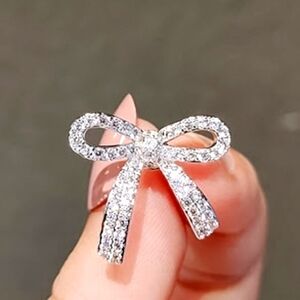 Silver Plated,Sparkling Bow Brooch
